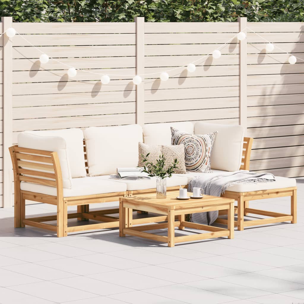 Set Mobilier De Grădină Cu Perne, 5 Buc., Lemn Masiv Acacia