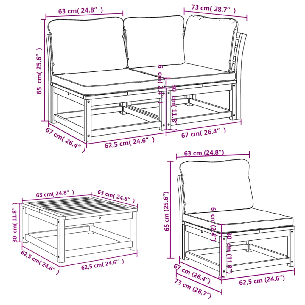 Set Mobilier De Grădină Cu Perne, 5 Buc., Lemn Masiv Acacia