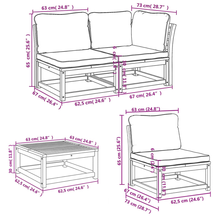 Set Mobilier De Grădină Cu Perne, 5 Buc., Lemn Masiv Acacia