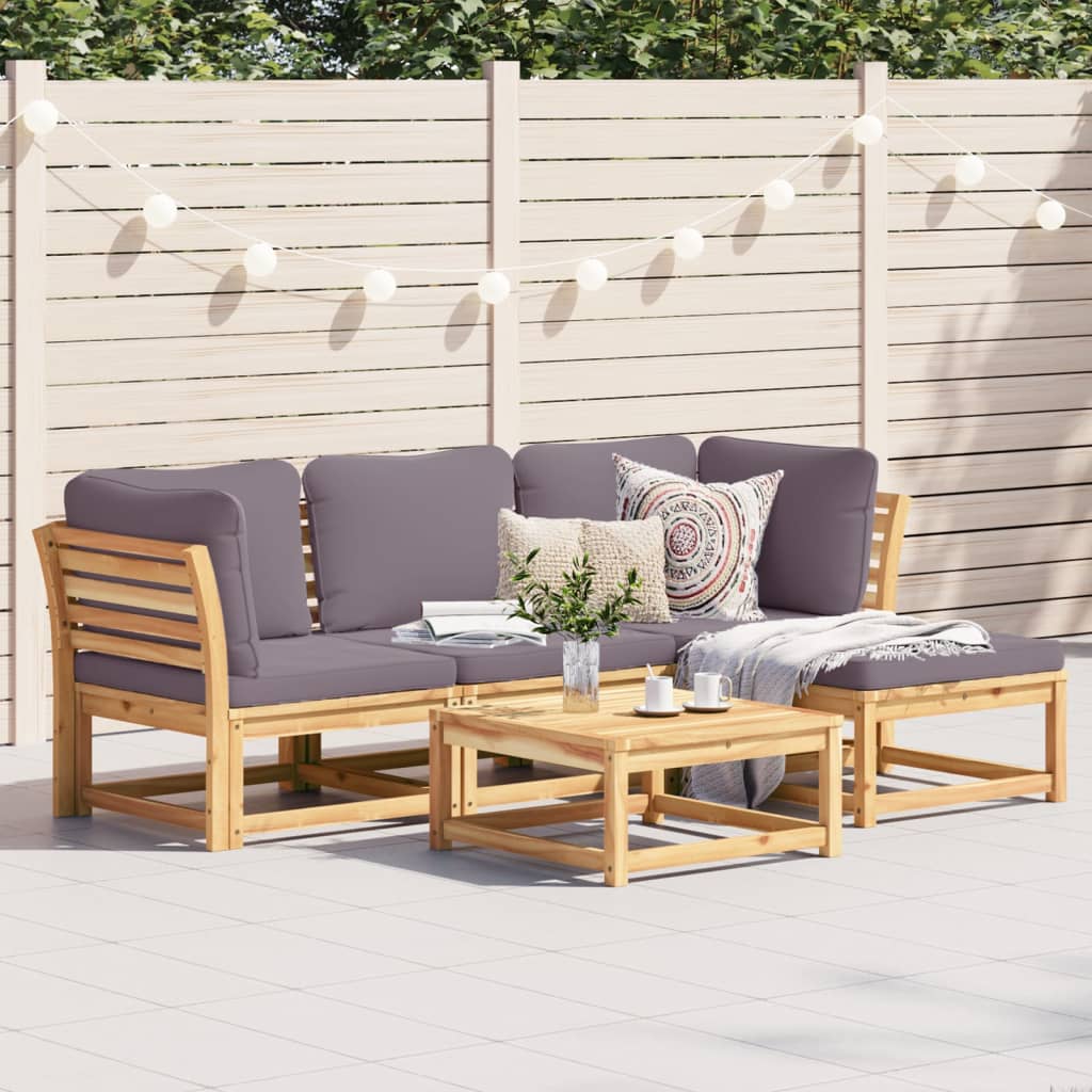 Set Mobilier De Grădină Cu Perne, 5 Buc., Lemn Masiv Acacia
