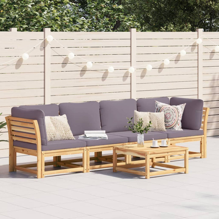 Set Mobilier De Grădină Cu Perne, 5 Buc., Lemn Masiv Acacia