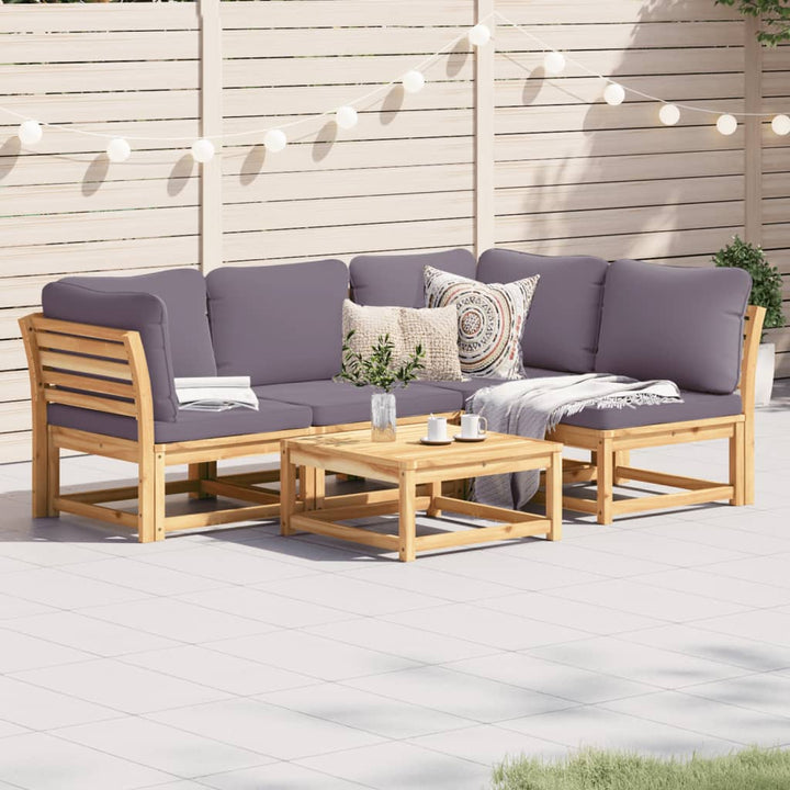 Set Mobilier De Grădină Cu Perne, 5 Buc., Lemn Masiv Acacia