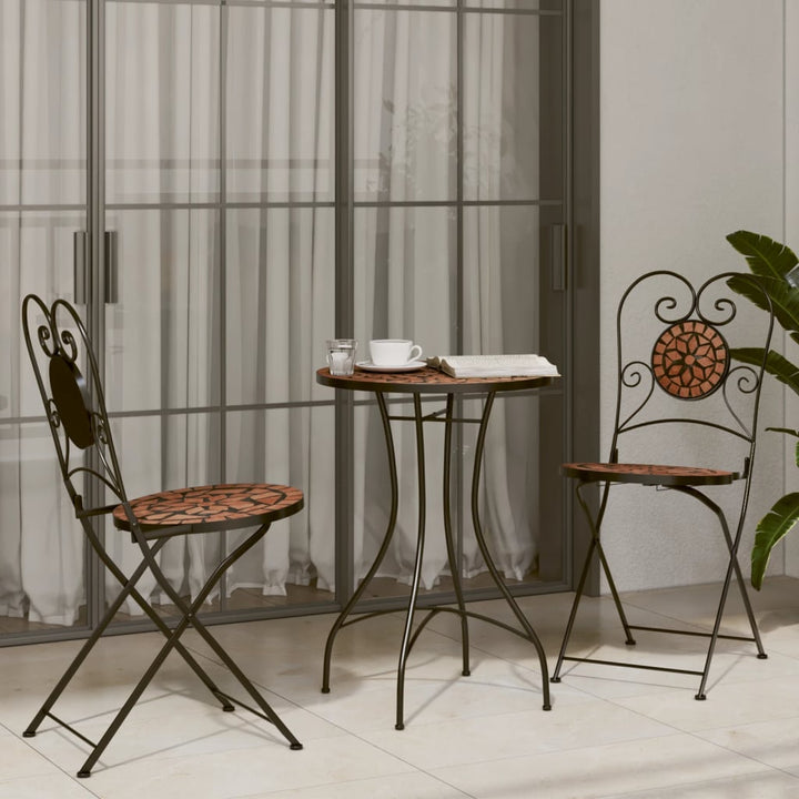 Set Mobilier Bistro, 3 Piese, Cărămiziu, Plăci Ceramice