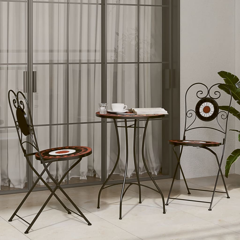 Set Mobilier Bistro, 3 Piese, Cărămiziu, Plăci Ceramice