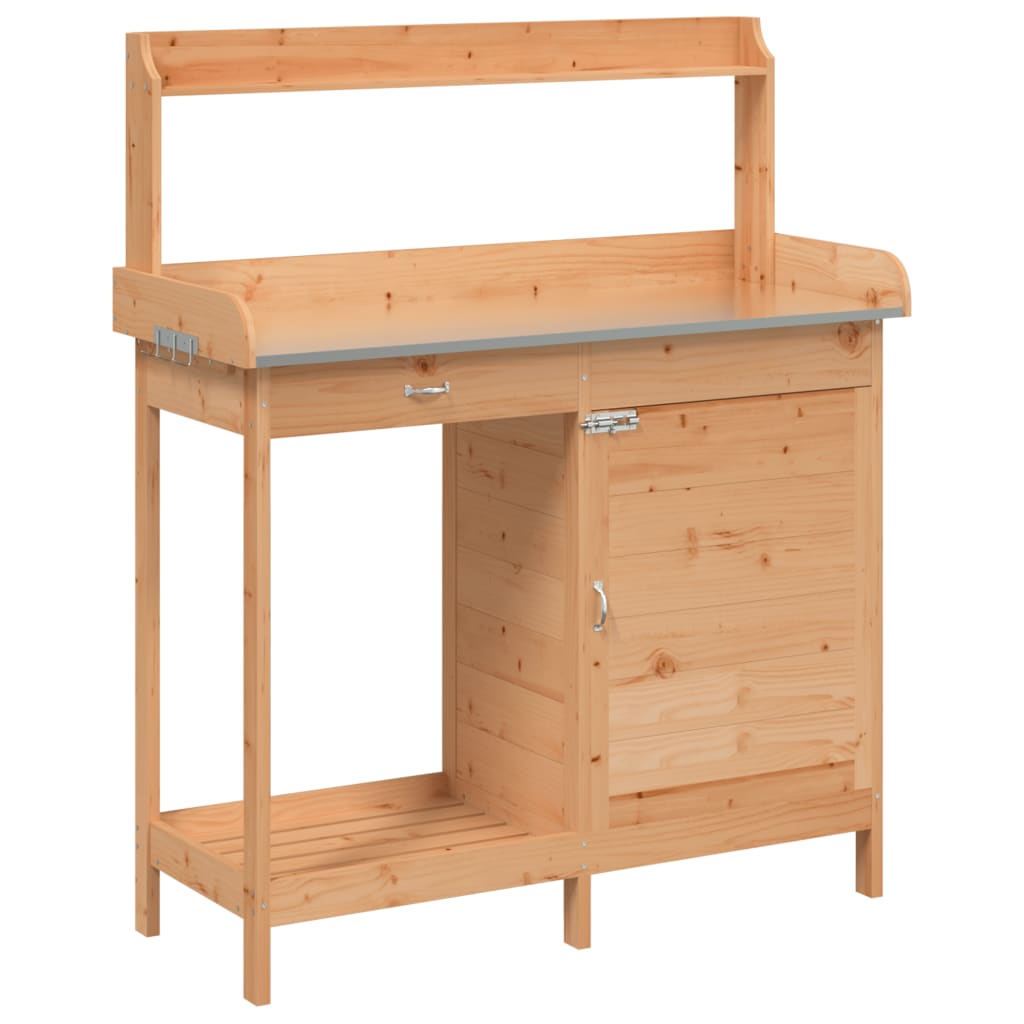 Masă Plantare Cu Dulap, Maro, 110,5X45X124,5 Cm Lemn Masiv Brad