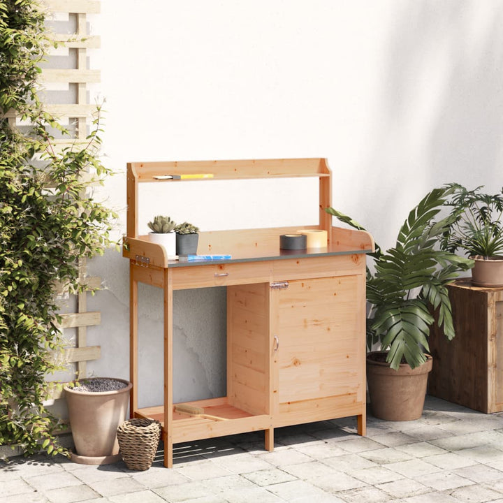 Masă Plantare Cu Dulap, Maro, 110,5X45X124,5 Cm Lemn Masiv Brad