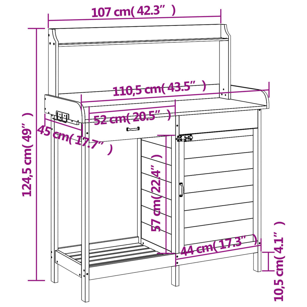 Masă Plantare Cu Dulap, Maro, 110,5X45X124,5 Cm Lemn Masiv Brad