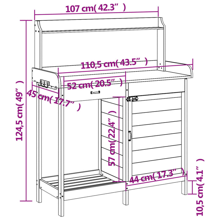 Masă Plantare Cu Dulap, Maro, 110,5X45X124,5 Cm Lemn Masiv Brad