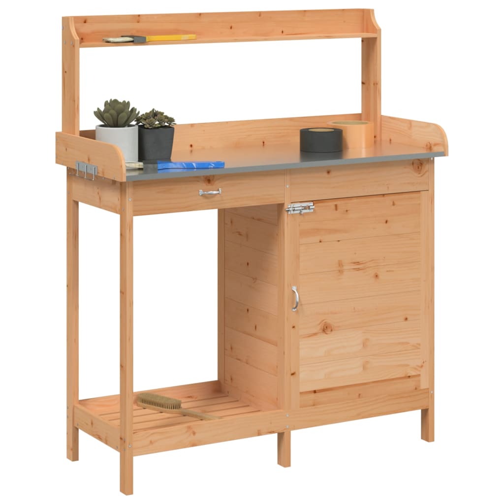 Masă Plantare Cu Dulap, Maro, 110,5X45X124,5 Cm Lemn Masiv Brad