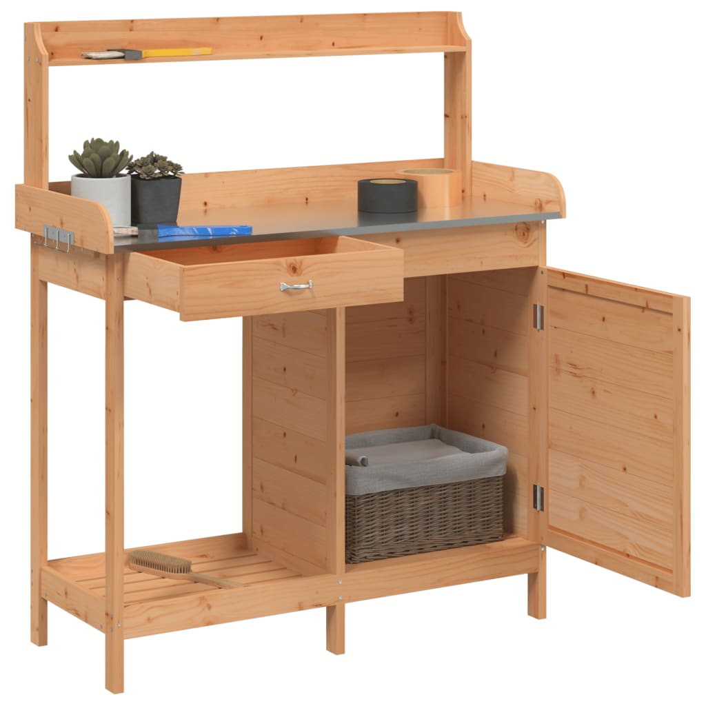 Masă Plantare Cu Dulap, Maro, 110,5X45X124,5 Cm Lemn Masiv Brad