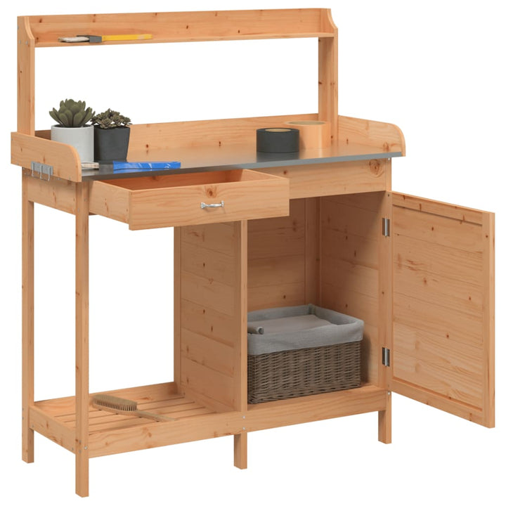 Masă Plantare Cu Dulap, Maro, 110,5X45X124,5 Cm Lemn Masiv Brad
