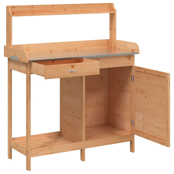 Masă Plantare Cu Dulap, Maro, 110,5X45X124,5 Cm Lemn Masiv Brad