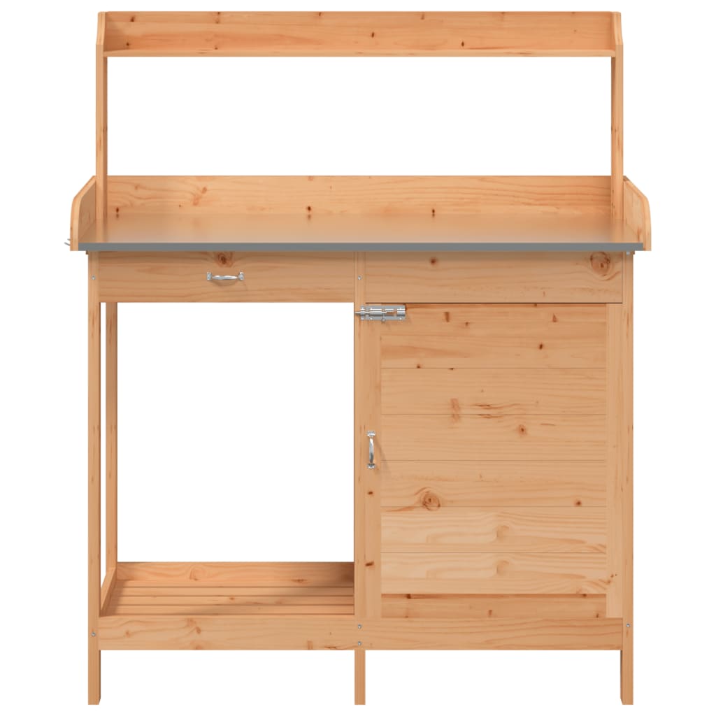 Masă Plantare Cu Dulap, Maro, 110,5X45X124,5 Cm Lemn Masiv Brad