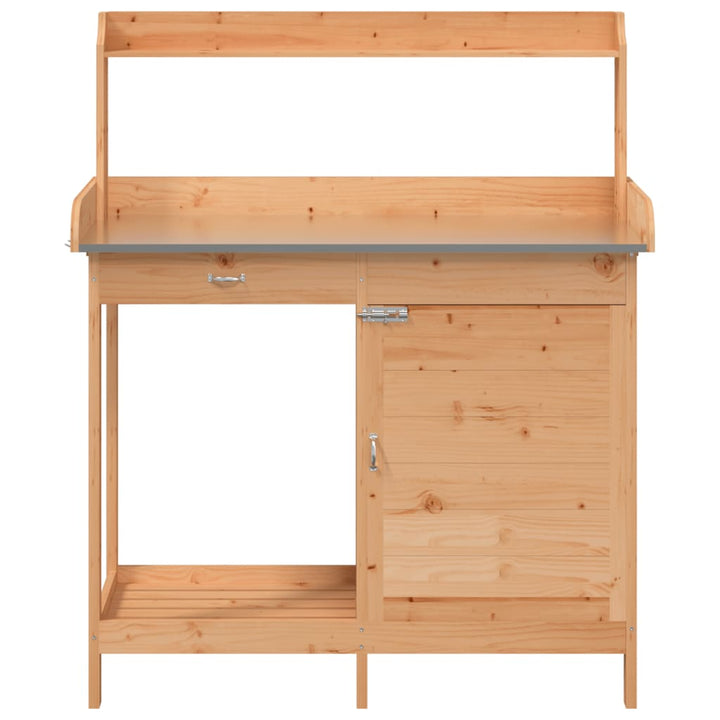 Masă Plantare Cu Dulap, Maro, 110,5X45X124,5 Cm Lemn Masiv Brad