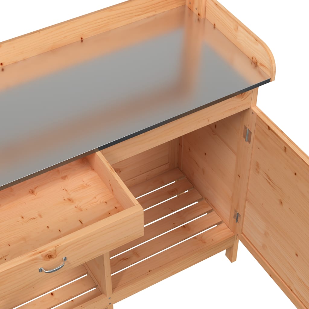 Masă Plantare Cu Dulap, Maro, 110,5X45X124,5 Cm Lemn Masiv Brad