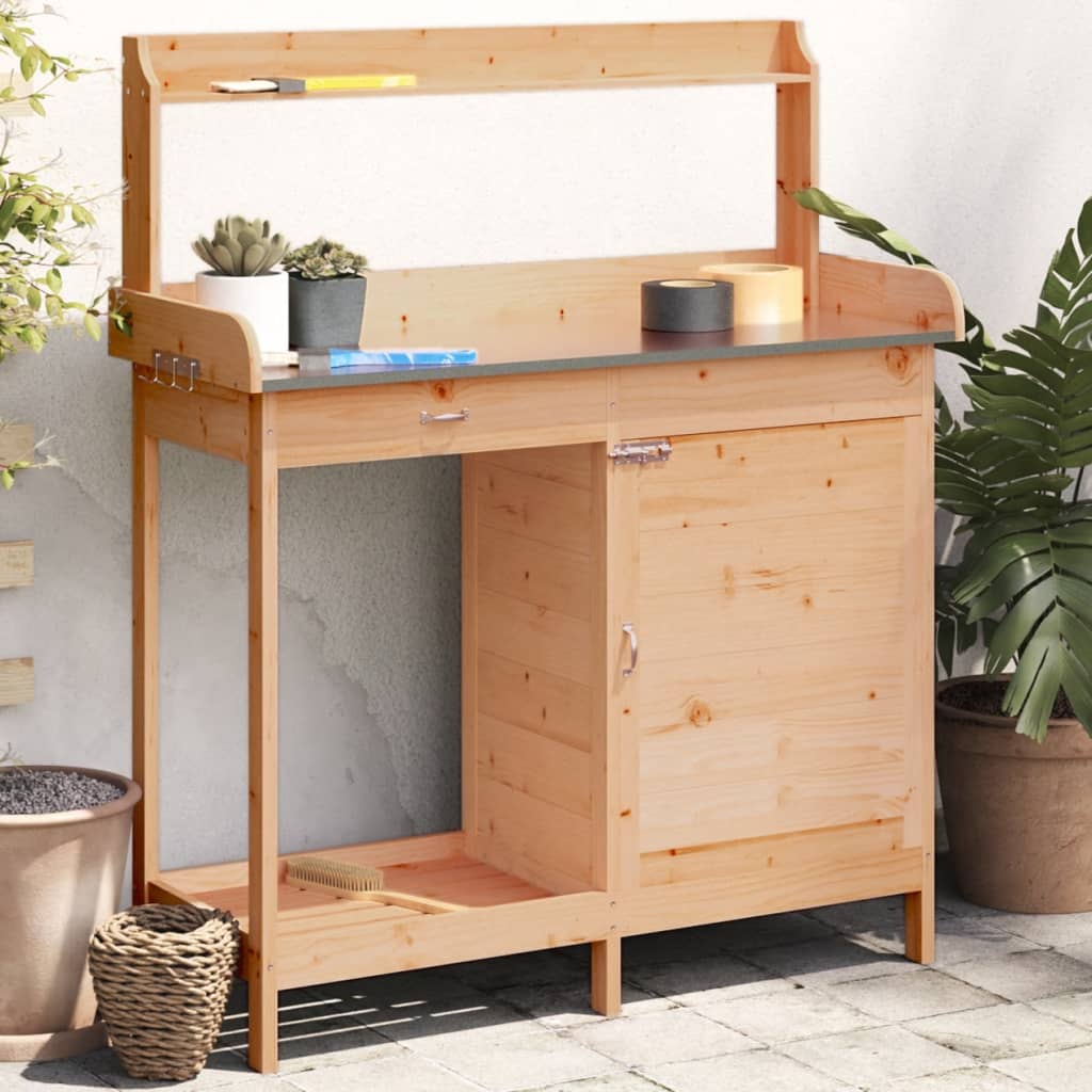 Masă Plantare Cu Dulap, Maro, 110,5X45X124,5 Cm Lemn Masiv Brad