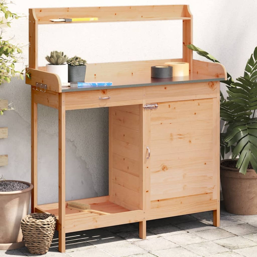 Masă Plantare Cu Dulap, Maro, 110,5X45X124,5 Cm Lemn Masiv Brad