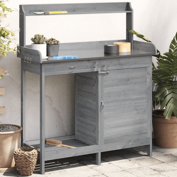 Masă Plantare Cu Dulap, Maro, 110,5X45X124,5 Cm Lemn Masiv Brad