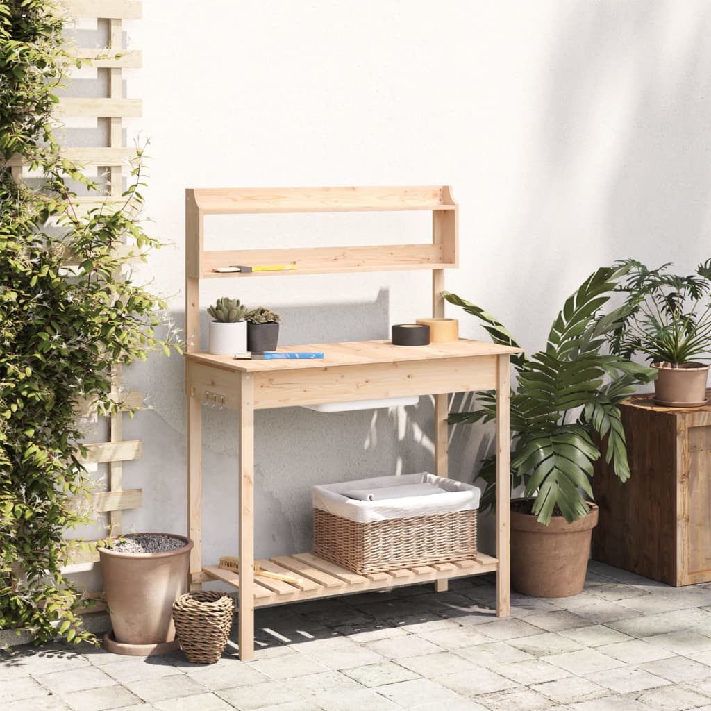 Masă Plantare Cu Chiuvetă, 147,5X44X139,5 Cm, Lemn Masiv Brad
