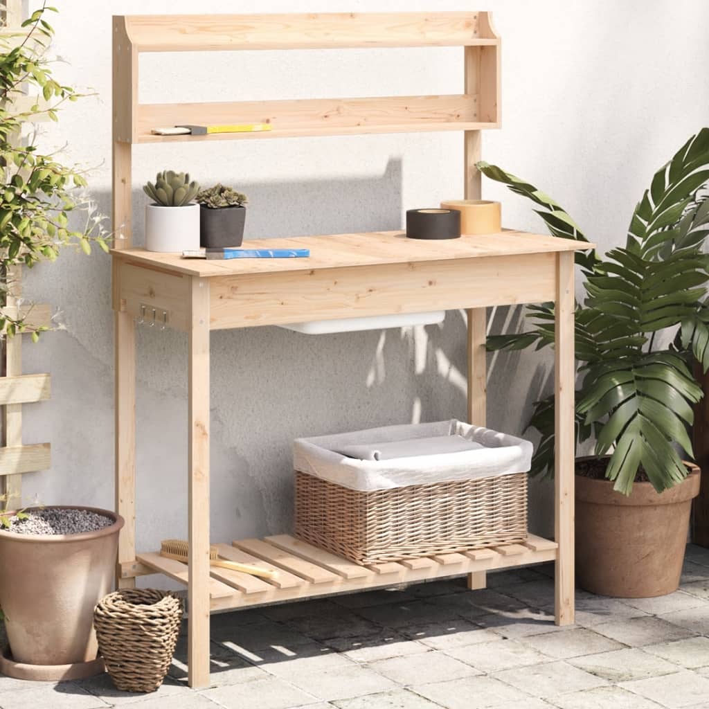 Masă Plantare Cu Chiuvetă, 147,5X44X139,5 Cm, Lemn Masiv Brad