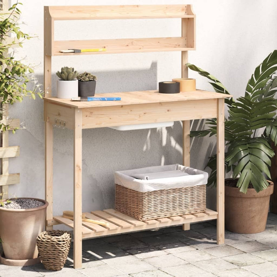 Masă Plantare Cu Chiuvetă, 147,5X44X139,5 Cm, Lemn Masiv Brad