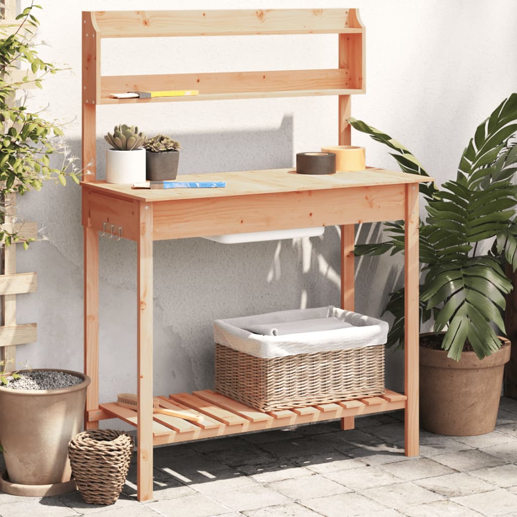 Masă Plantare Cu Chiuvetă, 147,5X44X139,5 Cm, Lemn Masiv Brad