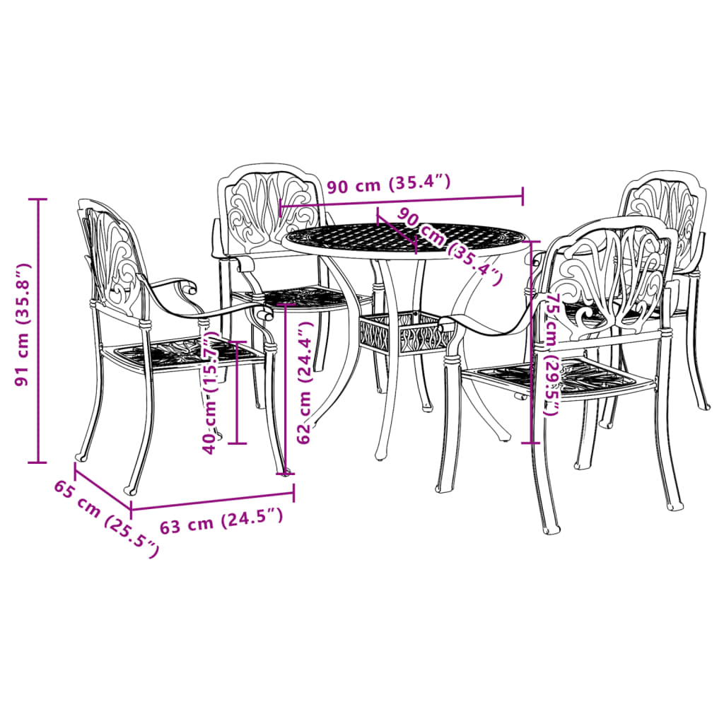 Set Mobilier De Grădină, 5 Piese, , Aluminiu Turnat