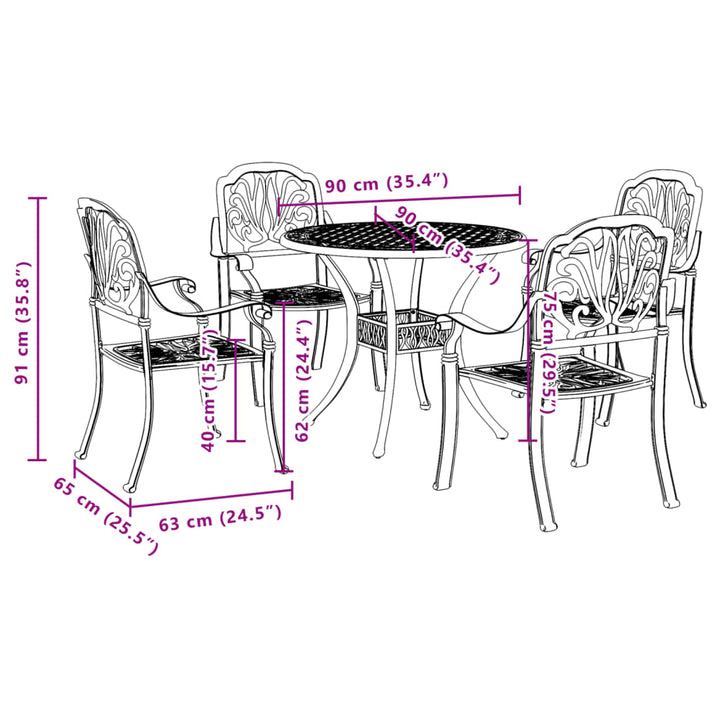 Set Mobilier De Grădină, 5 Piese, , Aluminiu Turnat