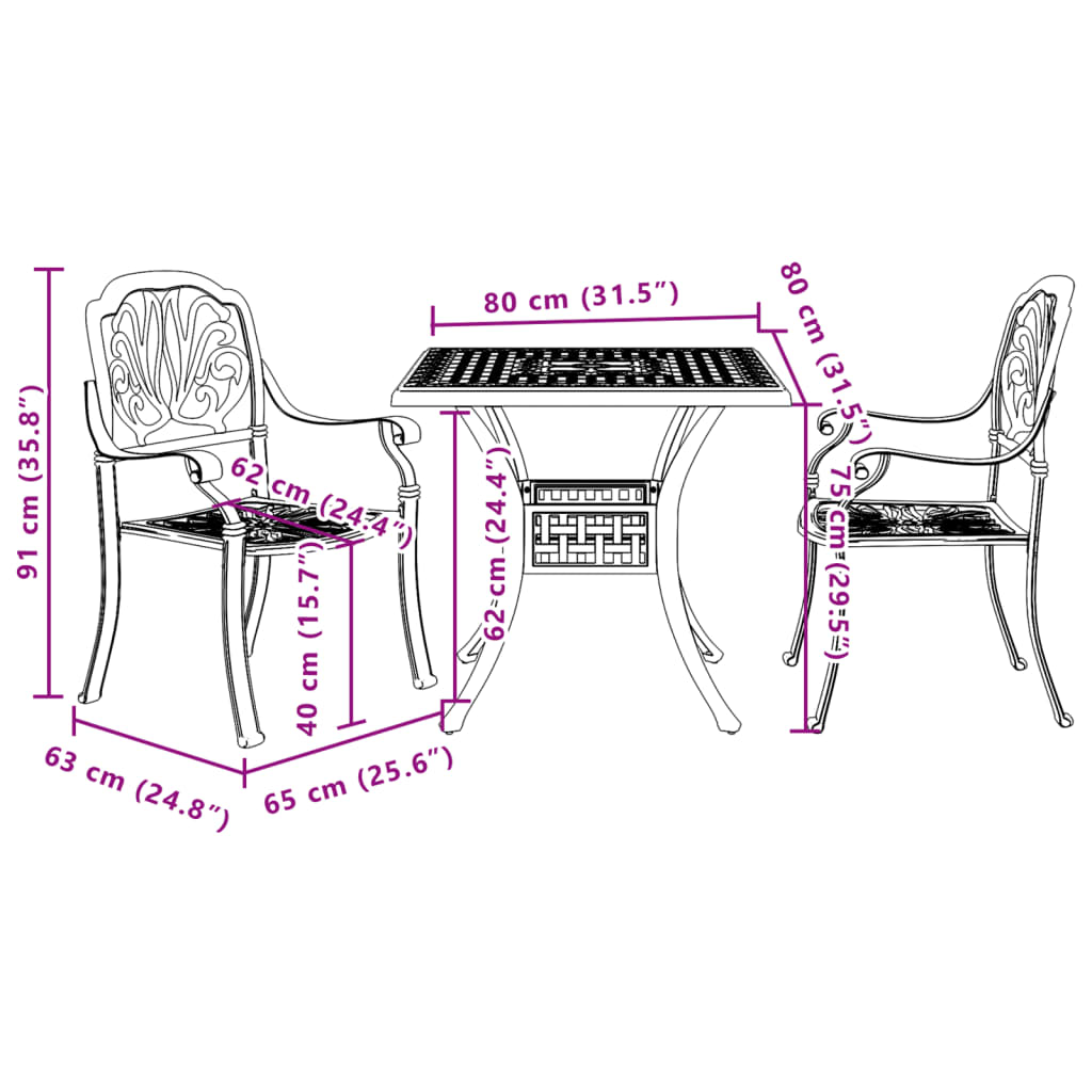 Set Bistro, 3 Piese, , Aluminiu Turnat