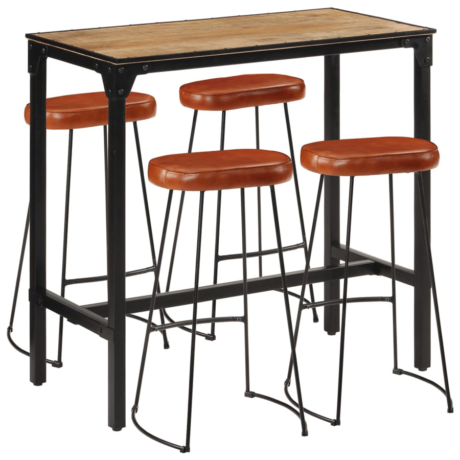 Set De Bar, 5 Piese, Lemn Masiv De Mango Brut Și Metal