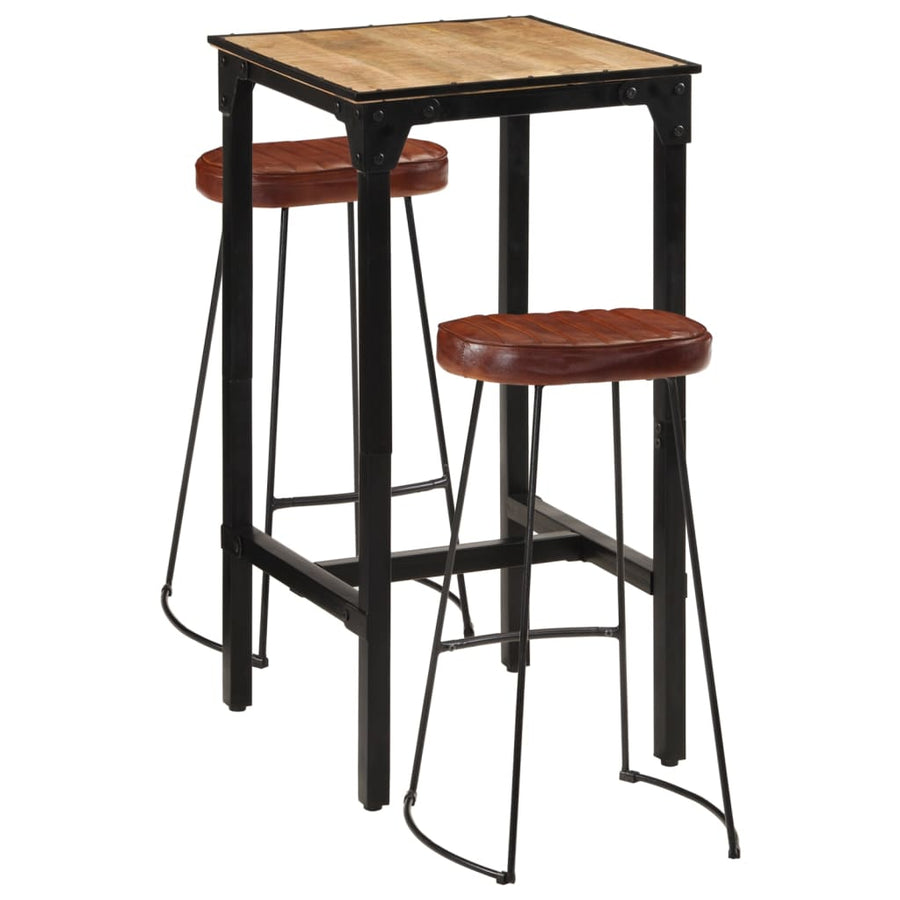 Set De Bar, 3 Piese, Lemn Masiv De Mango Brut Și Metal
