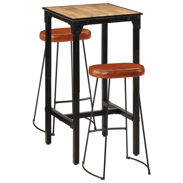 Set De Bar, 3 Piese, Lemn Masiv De Mango Brut Și Metal