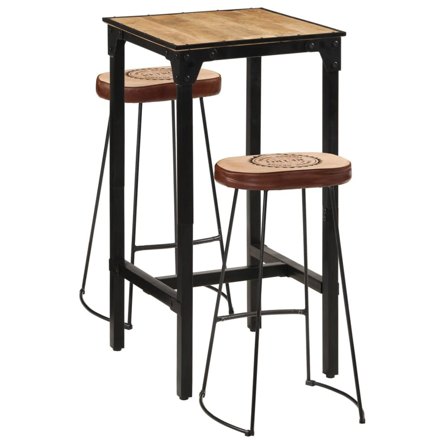 Set De Bar, 3 Piese, Lemn Masiv De Mango Brut Și Metal