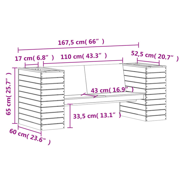 Banchetă Cu Jardiniere, 167,5X60X65 Cm, Lemn Masiv De Pin