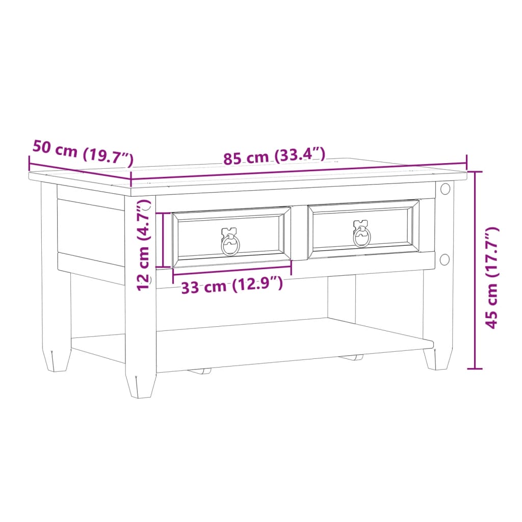 Măsuță De Cafea Cu Sertare Corona, 85X50X45 Cm, Lemn Masiv Pin