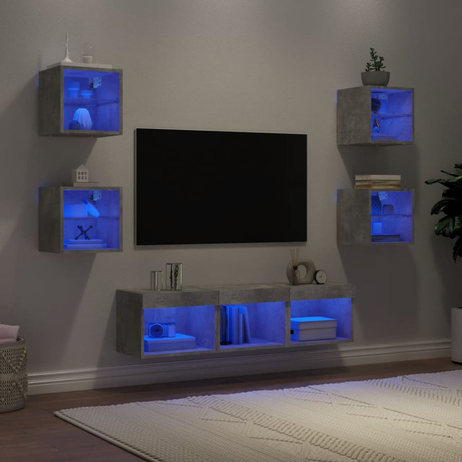 Unități Tv De Perete Cu Led-Uri 7 Piese Lemn Compozit