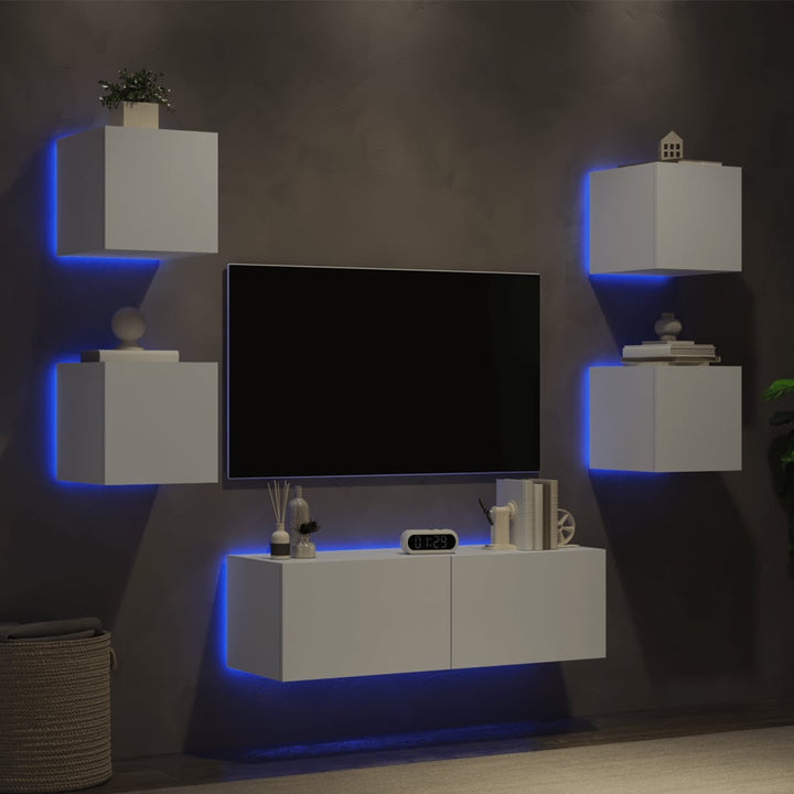 Comode Tv De Perete Cu Lumini Led, 5 Piese,