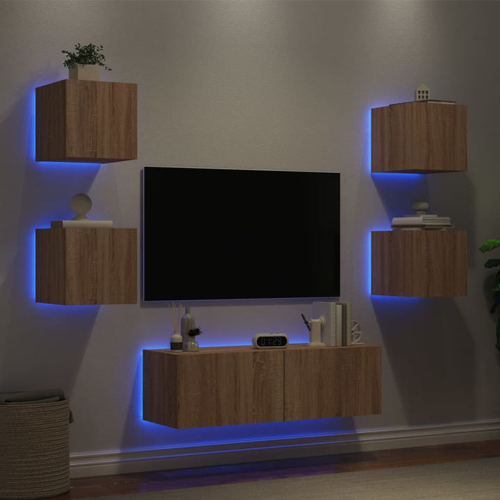 Comode Tv De Perete Cu Lumini Led, 5 Piese,