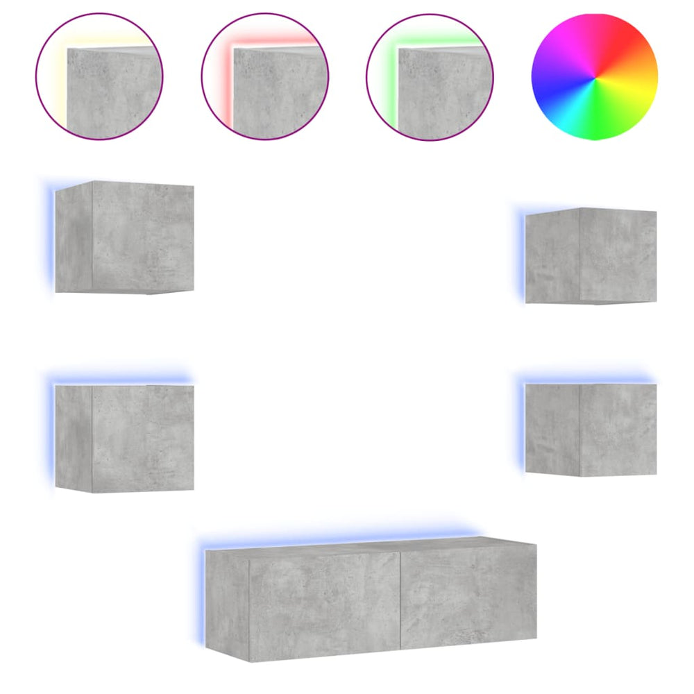 Comode Tv De Perete Cu Lumini Led, 5 Piese,