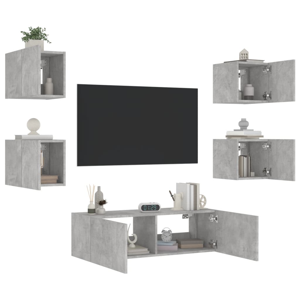 Comode Tv De Perete Cu Lumini Led, 5 Piese,