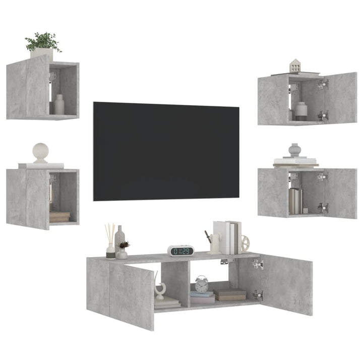 Comode Tv De Perete Cu Lumini Led, 5 Piese,