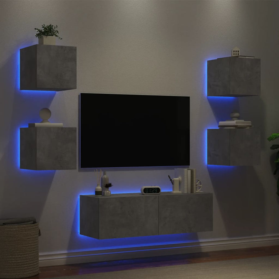 Comode Tv De Perete Cu Lumini Led, 5 Piese,