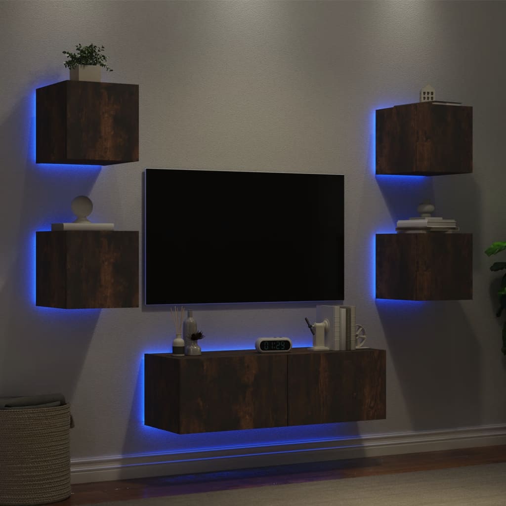 Comode Tv De Perete Cu Lumini Led, 5 Piese,