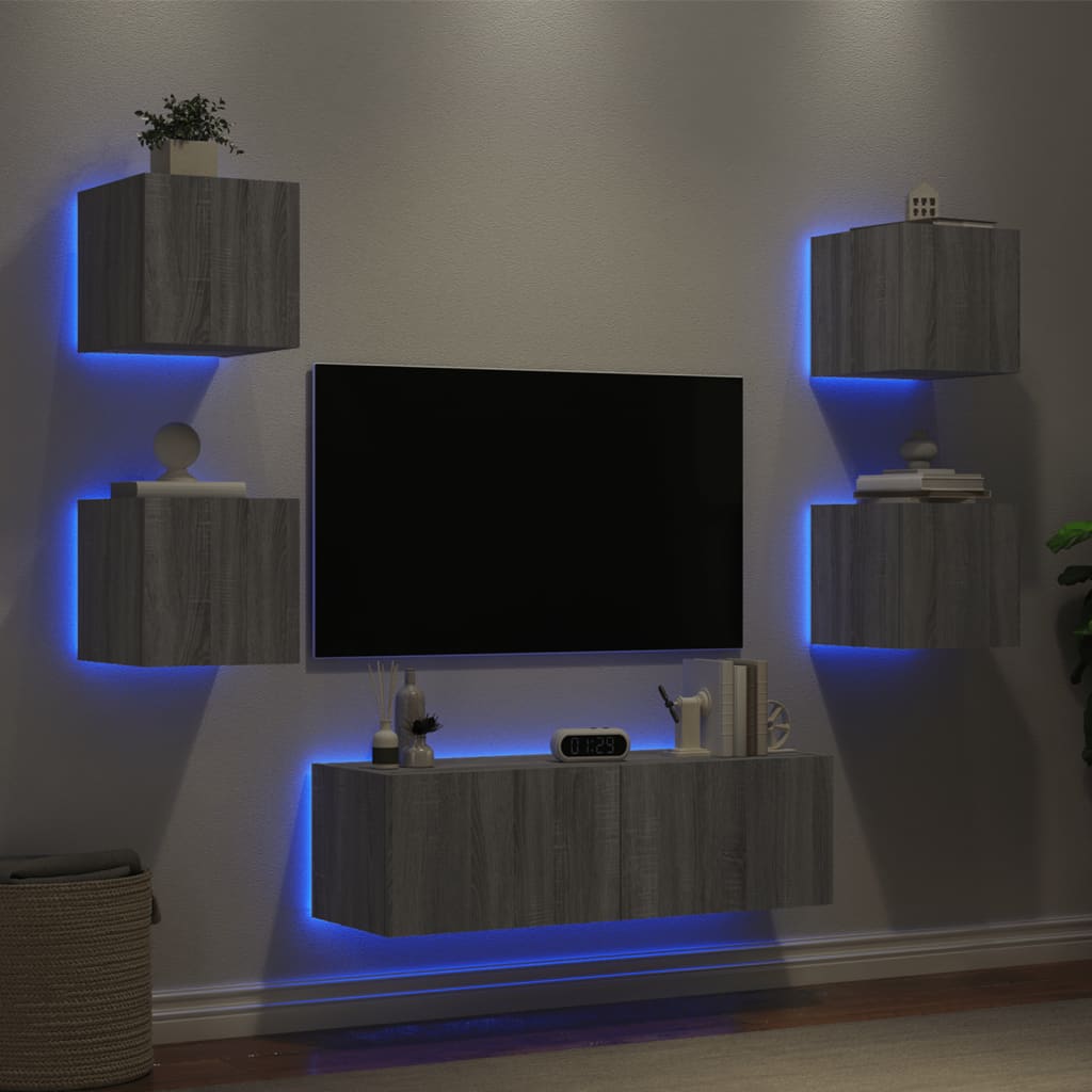 Comode Tv De Perete Cu Lumini Led, 5 Piese,