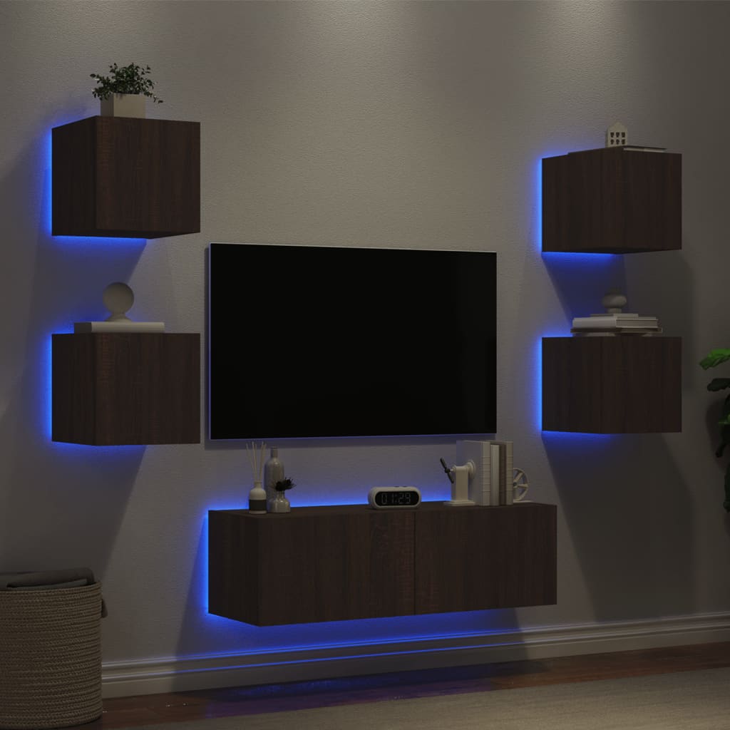 Comode Tv De Perete Cu Lumini Led, 5 Piese,