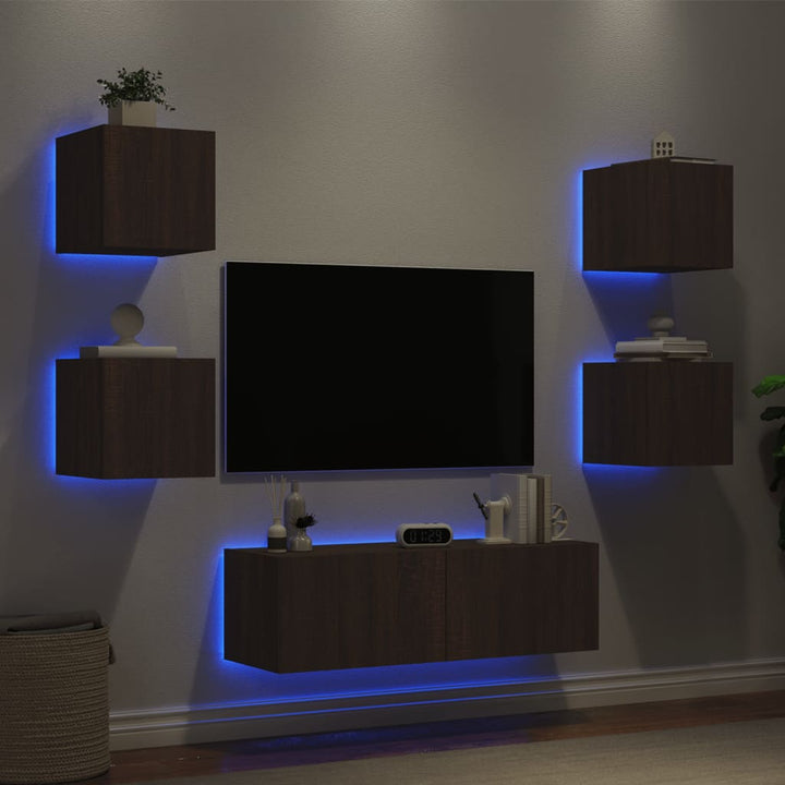 Comode Tv De Perete Cu Lumini Led, 5 Piese,