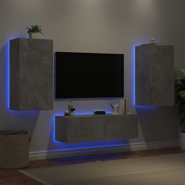 Comode Tv De Perete Cu Lumini Led, 3 Piese, Stejar Maro