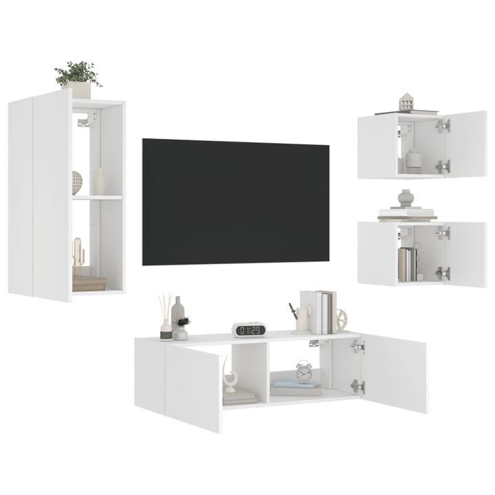 Comode Tv De Perete Cu Lumini Led, 4 Piese,