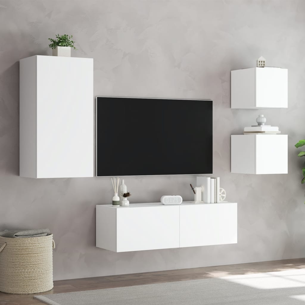 Comode Tv De Perete Cu Lumini Led, 4 Piese,