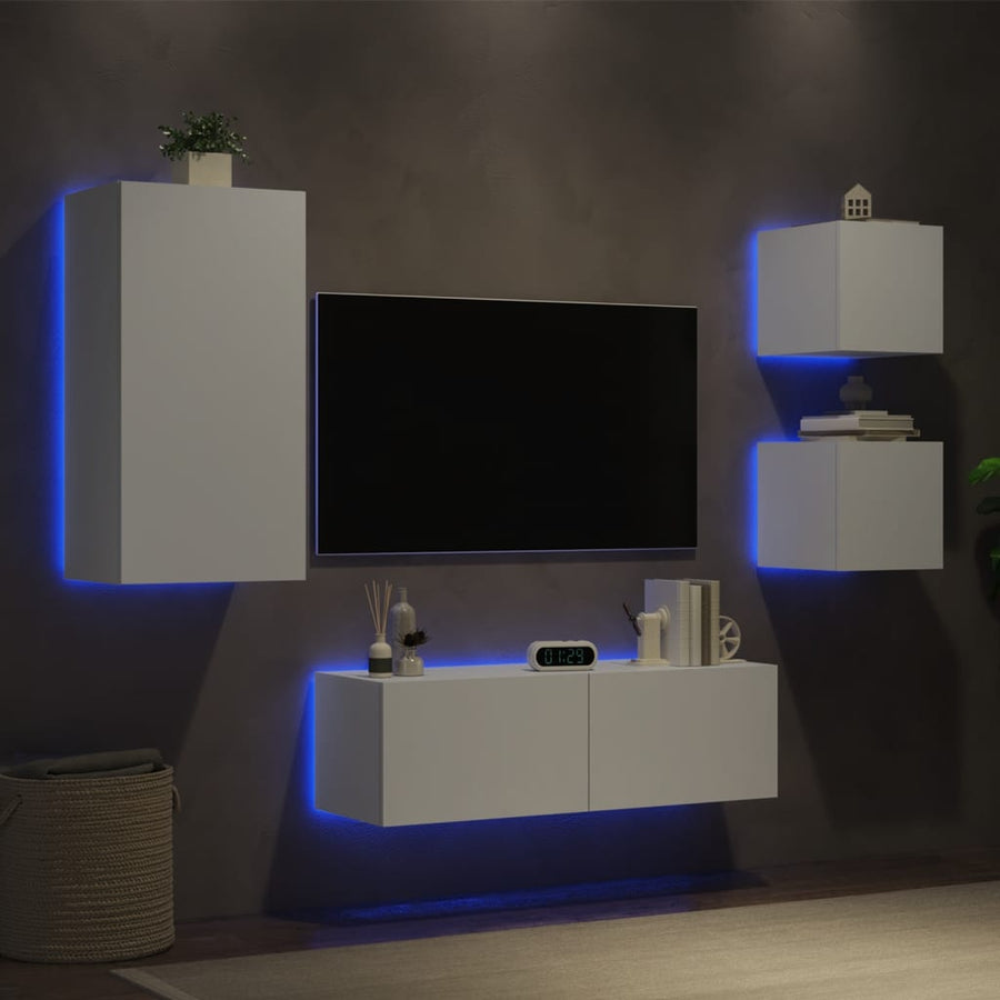 Comode Tv De Perete Cu Lumini Led, 4 Piese,